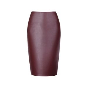 PENCIL ME IN BURGUNDY  PLEATHER MIDI SKIRT